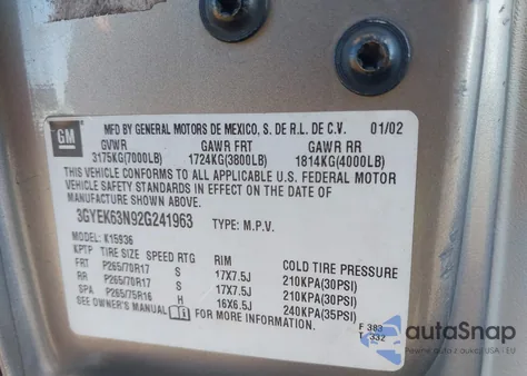 2002 Cadillac Escalade Ext Standard z USA, uszkodzony, nr VIN 3GYEK63N92G241963